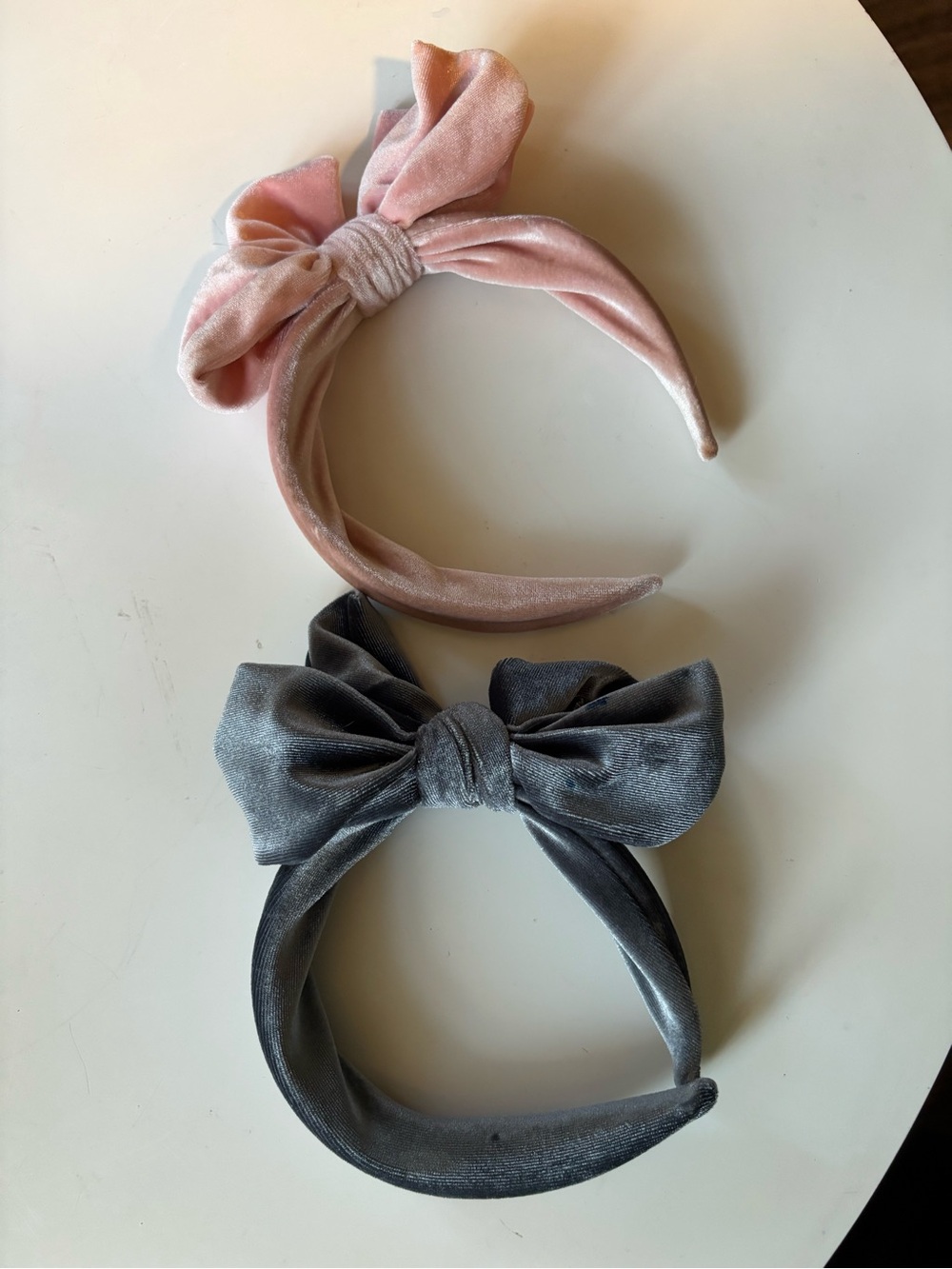 Velvet Bow Headbands for Kids - Pink & Gray